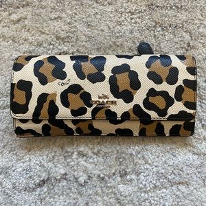 Coach leather leopard print wallet